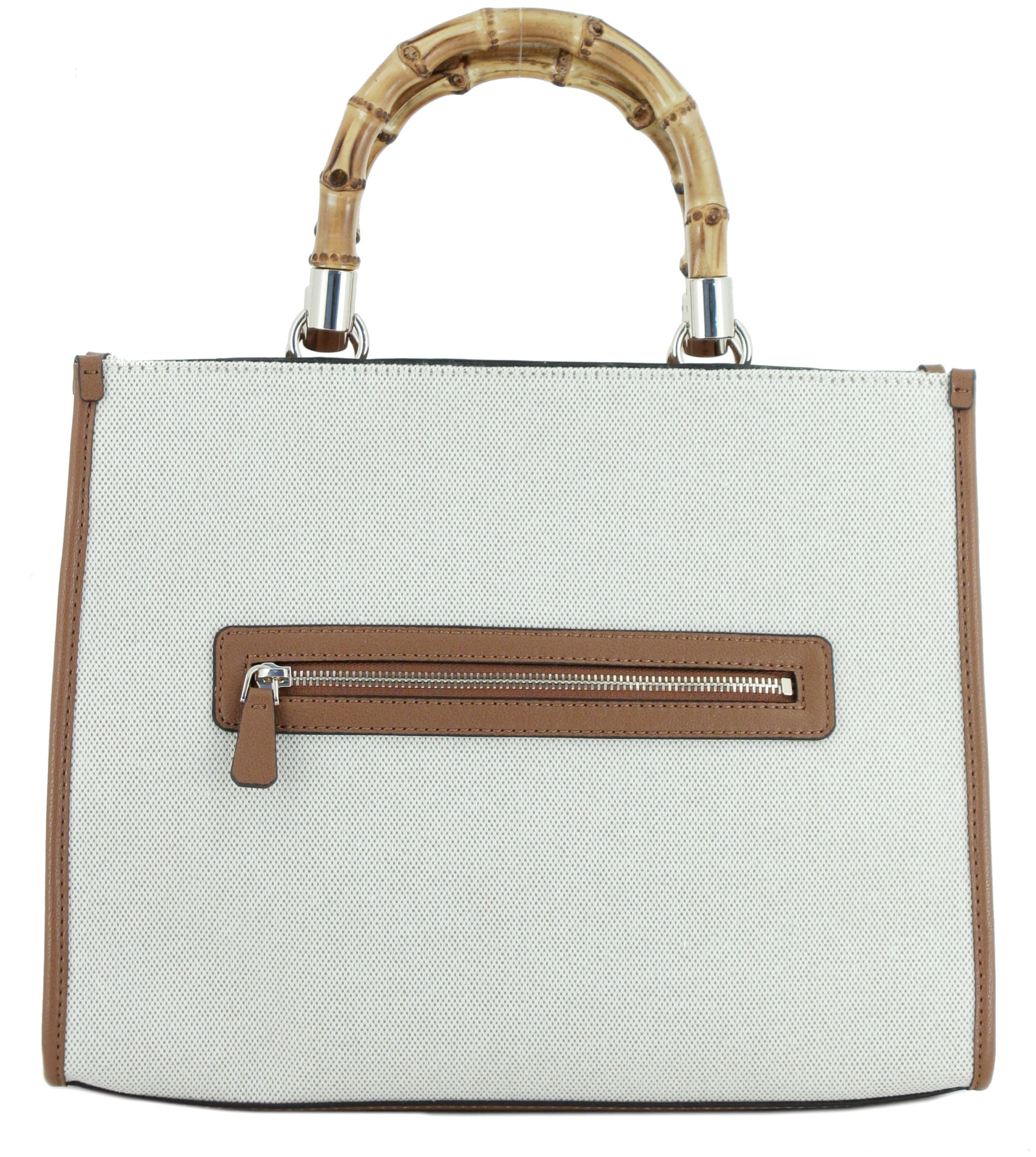 Henkeltasche Bambusgriff Canvas Natural Latte Logo Guess Kerima Tote - Guess