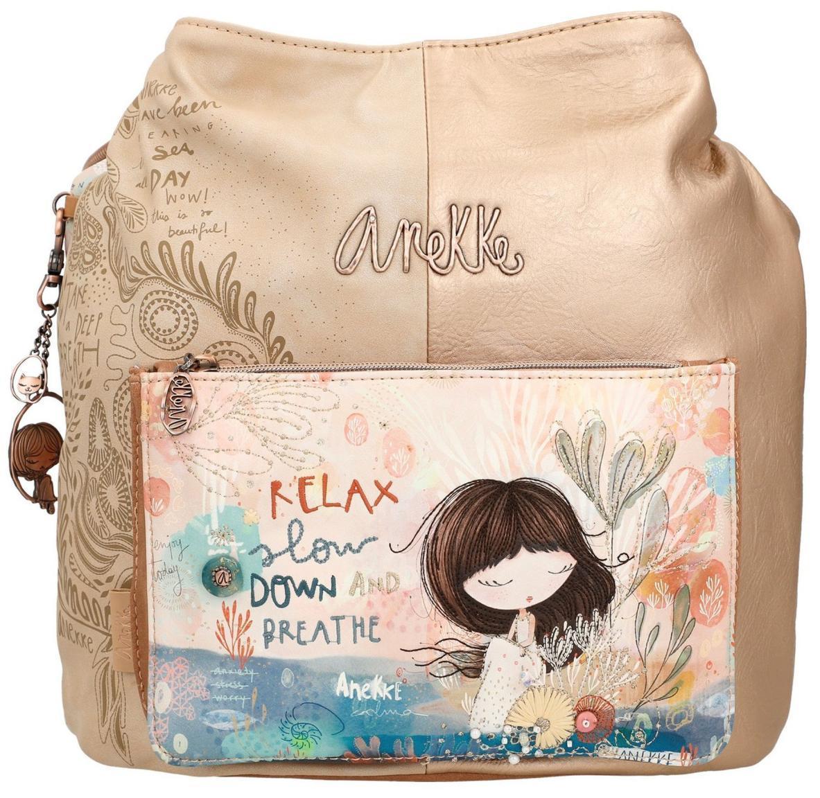 2. WAHL - Taschenrucksack Anekke Mediterranean Beige Glanzoptik Print Metallcharme Hobo