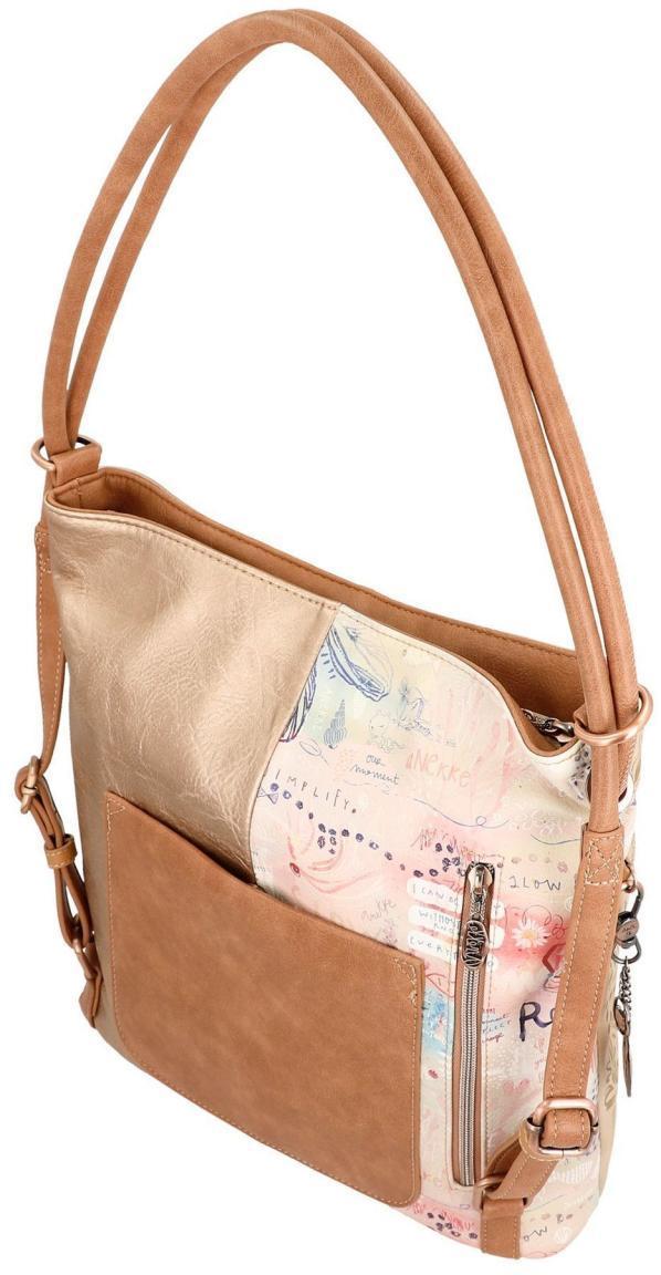 2. WAHL - Taschenrucksack Anekke Mediterranean Beige Glanzoptik Print Metallcharme Hobo