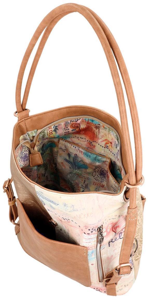2. WAHL - Taschenrucksack Anekke Mediterranean Beige Glanzoptik Print Metallcharme Hobo