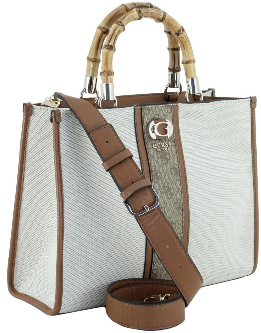Henkeltasche Bambusgriff Canvas Natural Latte Logo Guess Kerima Tote - Guess