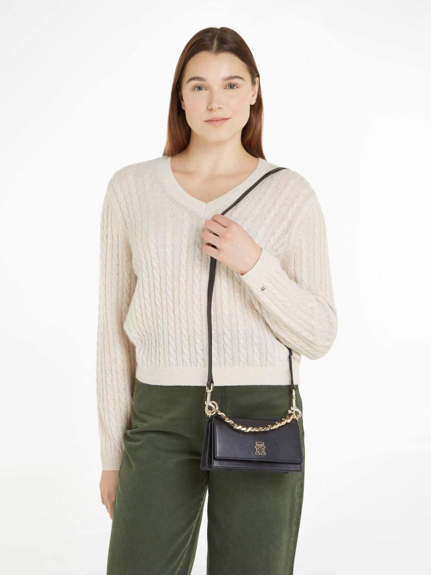 Abendtasche Tommy Hilfiger Evening Crossover schwarz goldfarbene Kurzgriffkette