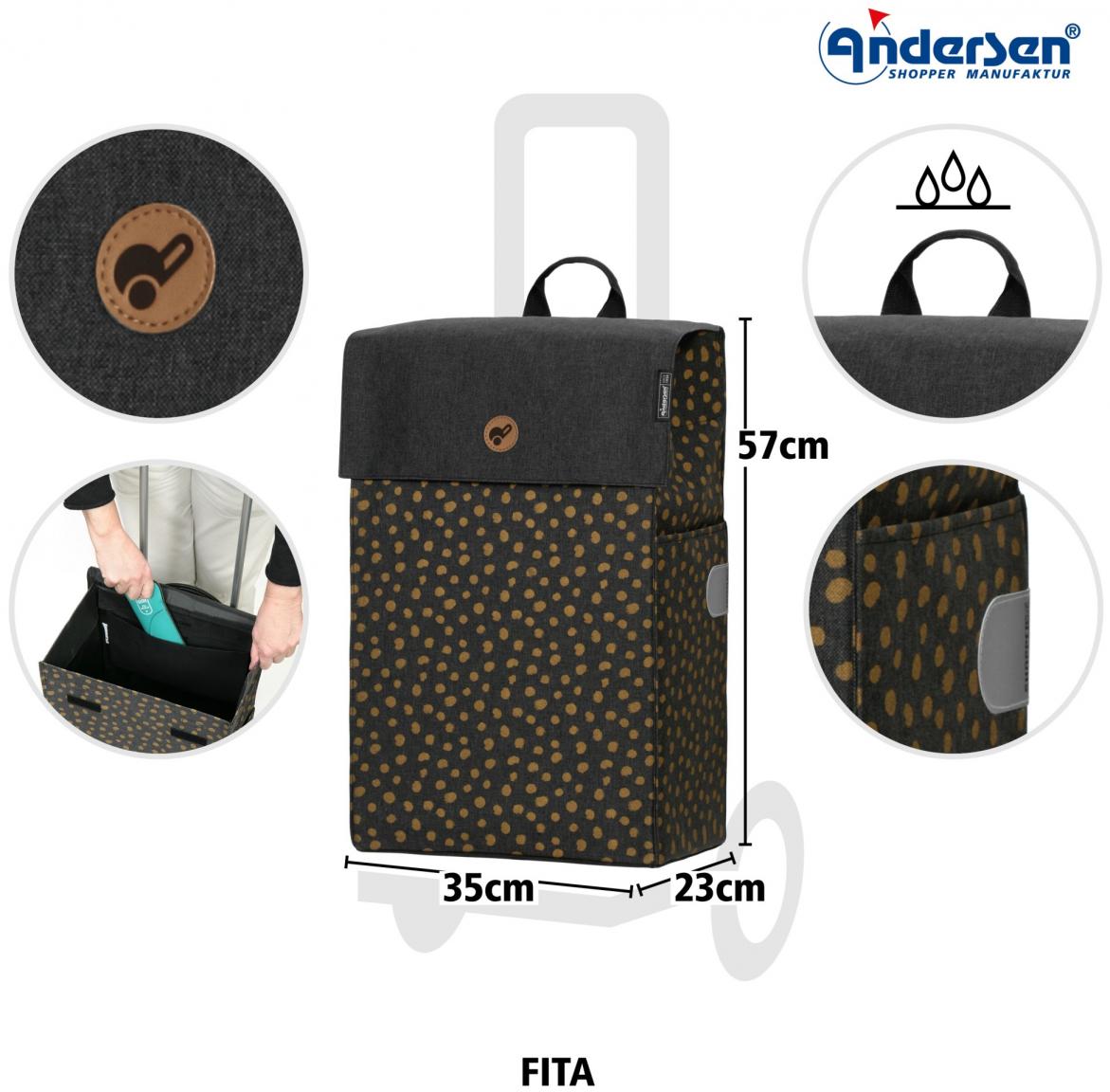 Andersen Shoppingtrolley Royal mit Tasche Fita schwarz braun Punkte