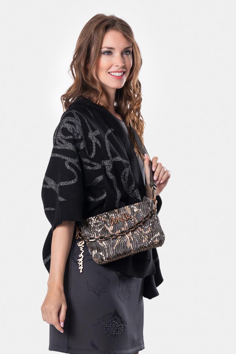 Anekke Abendtasche mit Kette Plissee Braun Metallic