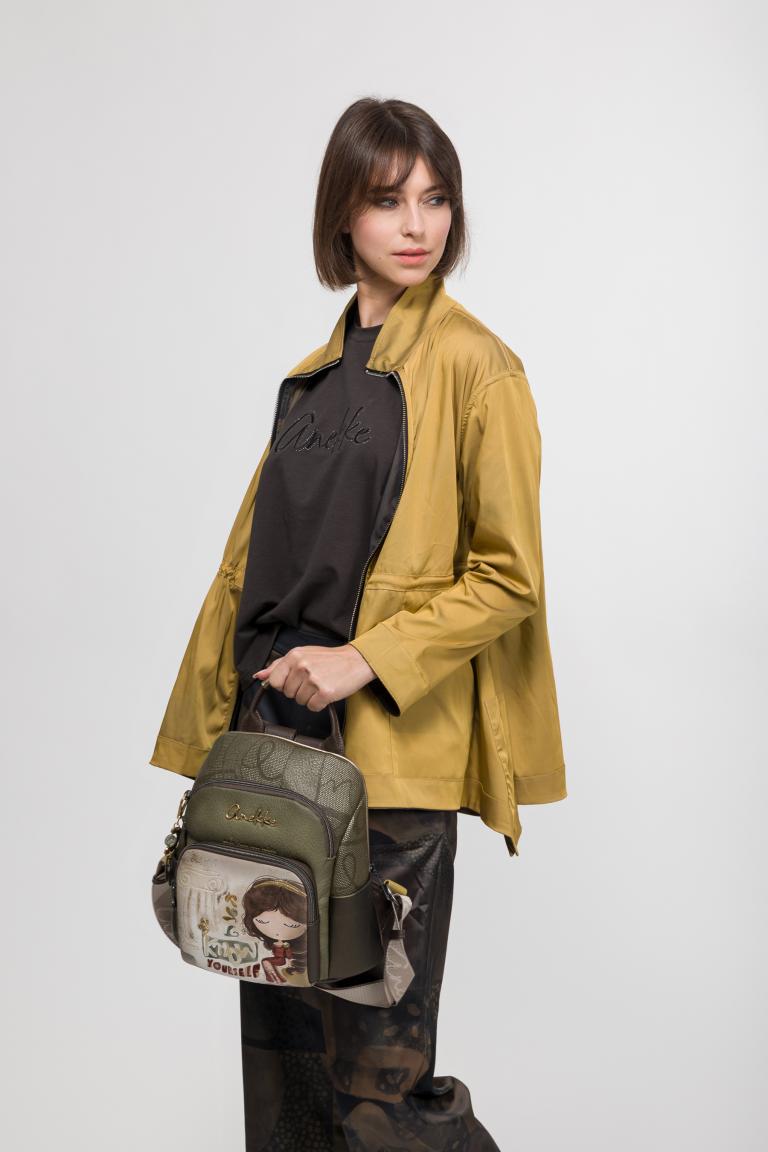 Anekke Cityrucksack Muse Olivgrün mit Print
