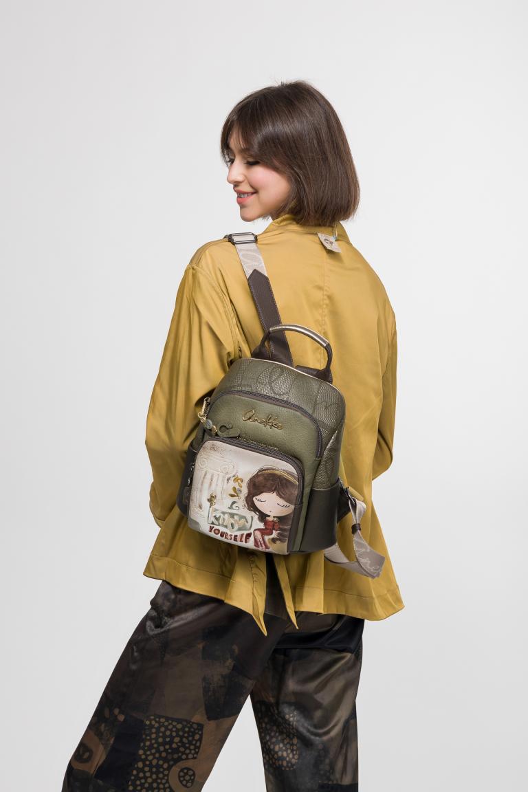 Anekke Cityrucksack Muse Olivgrün mit Print