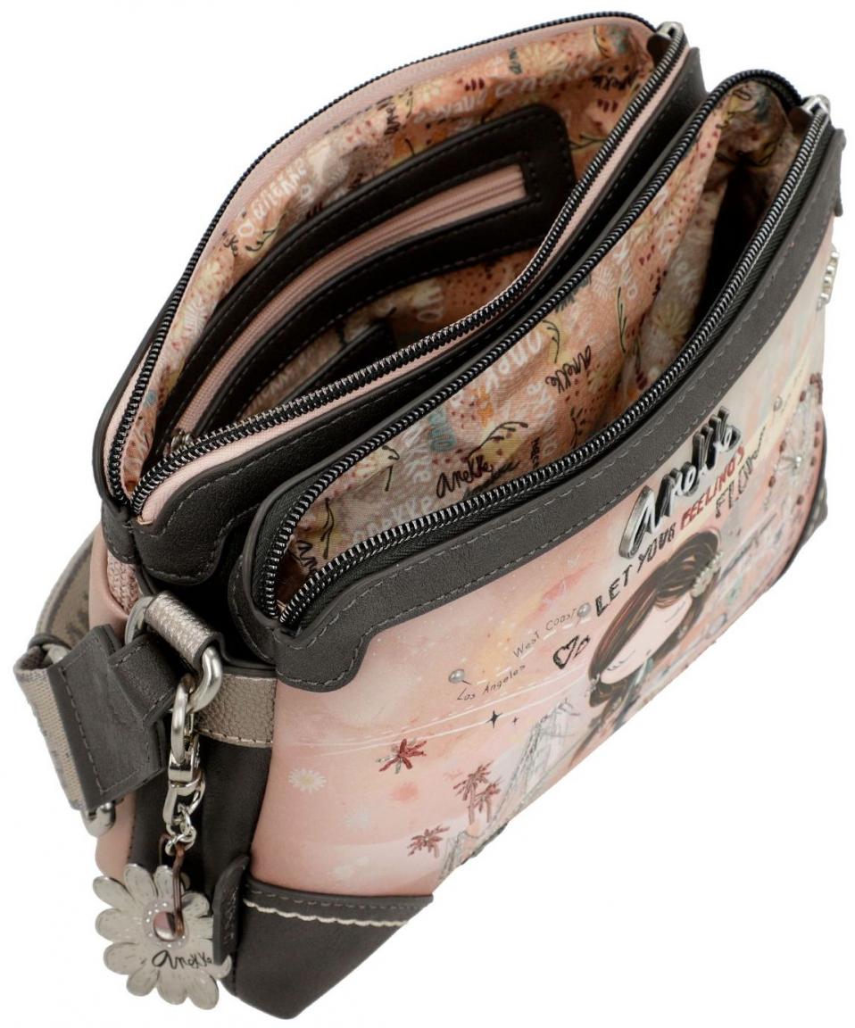 Anekke Crossovertasche zweigeteilt Peace & Love Rosa bestickt
