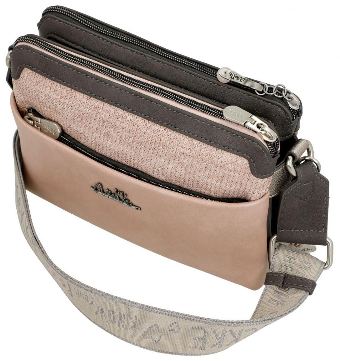 Anekke Crossovertasche zweigeteilt Peace & Love Rosa bestickt