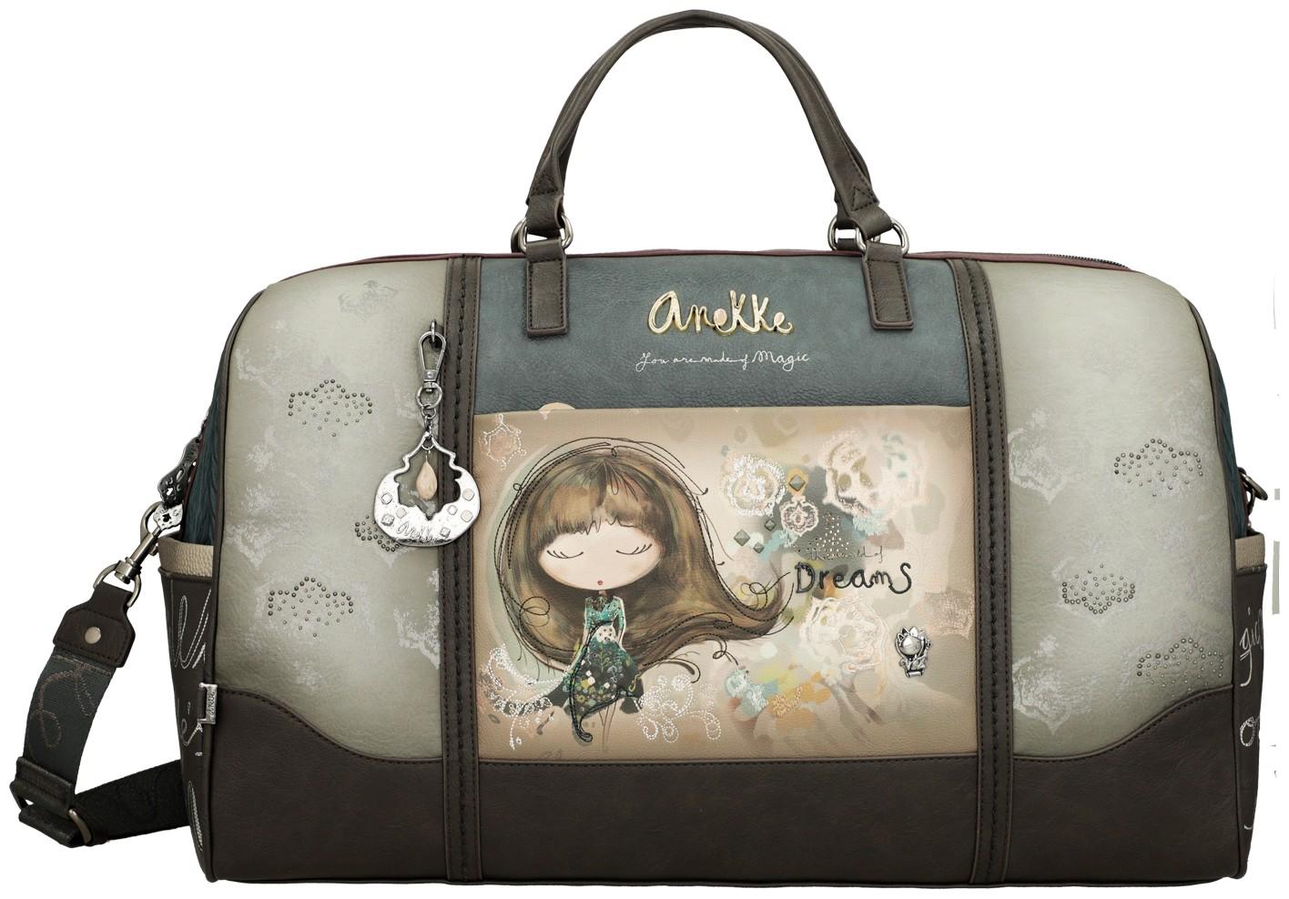 Anekke Reisetasche Weekender Real bestickt Nieten beige grau