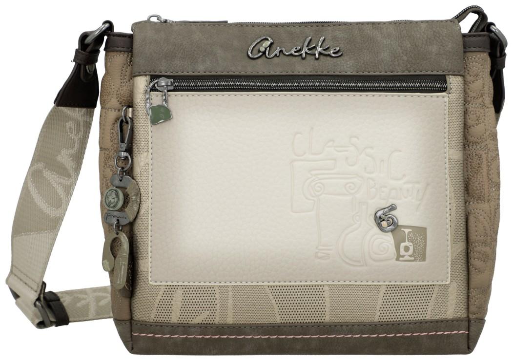 Anekke schmale Handtasche taupe Prägung beige Muse Amphora bestickt