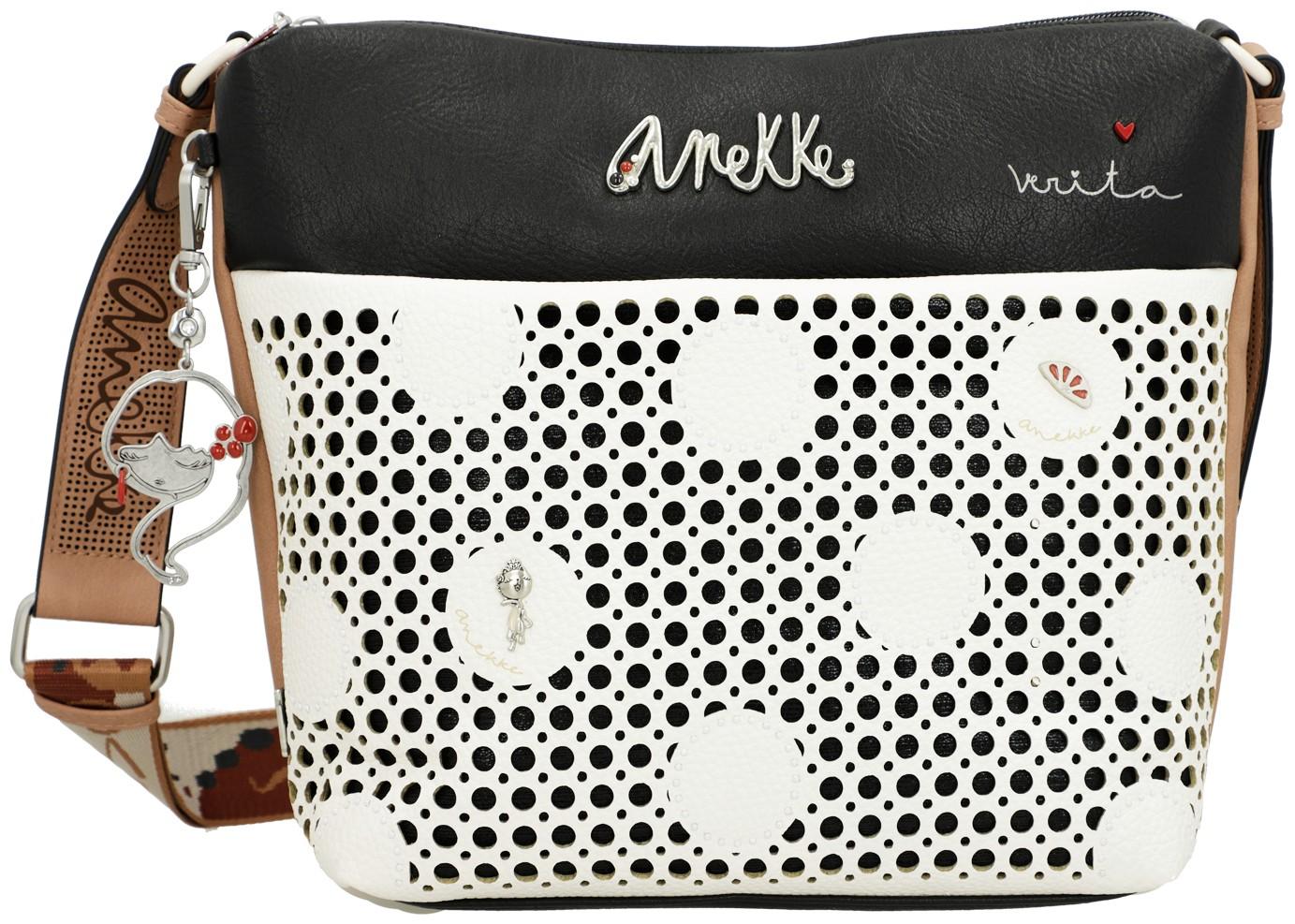 Beuteltasche Anekke Alma Lunares Lochmuster weiß schwarz
