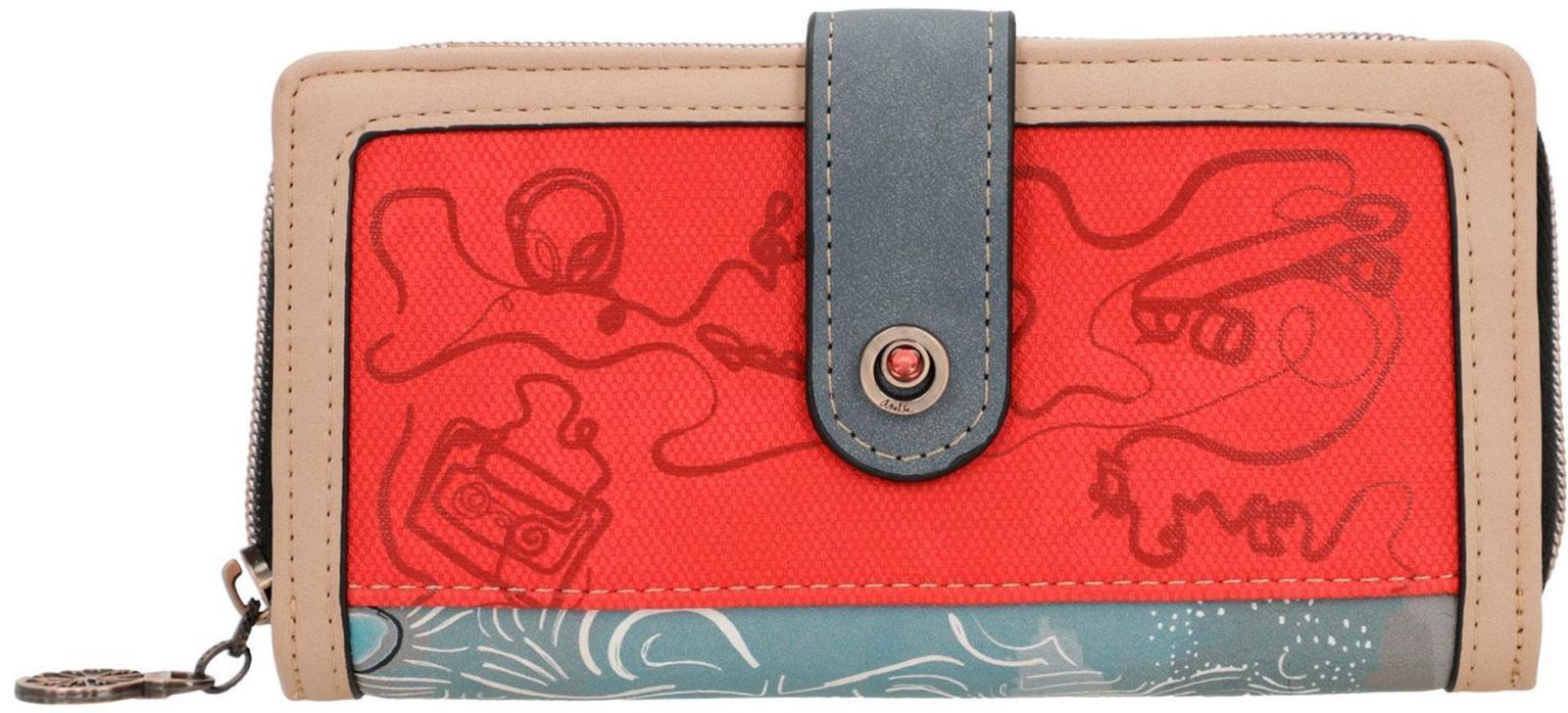 Brieftasche Damen Fun and Music Anekke Bunt Beige Stickereien roter Kussmund