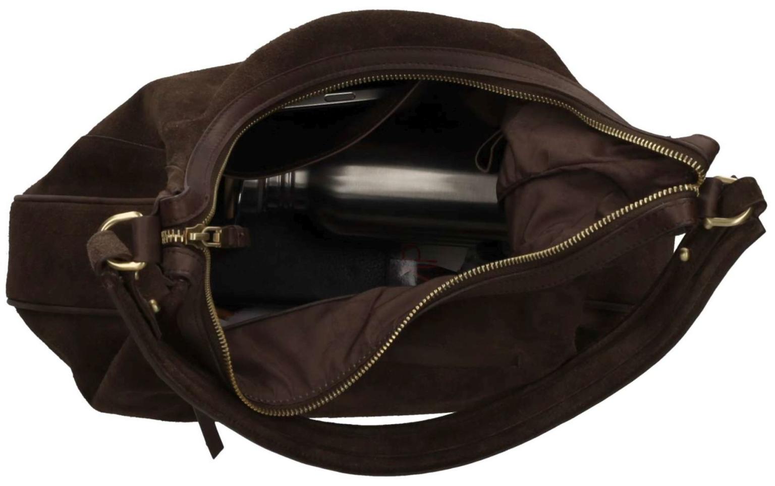 Burkely Sierra Hobo Ledertasche Velours Dunkelbraun