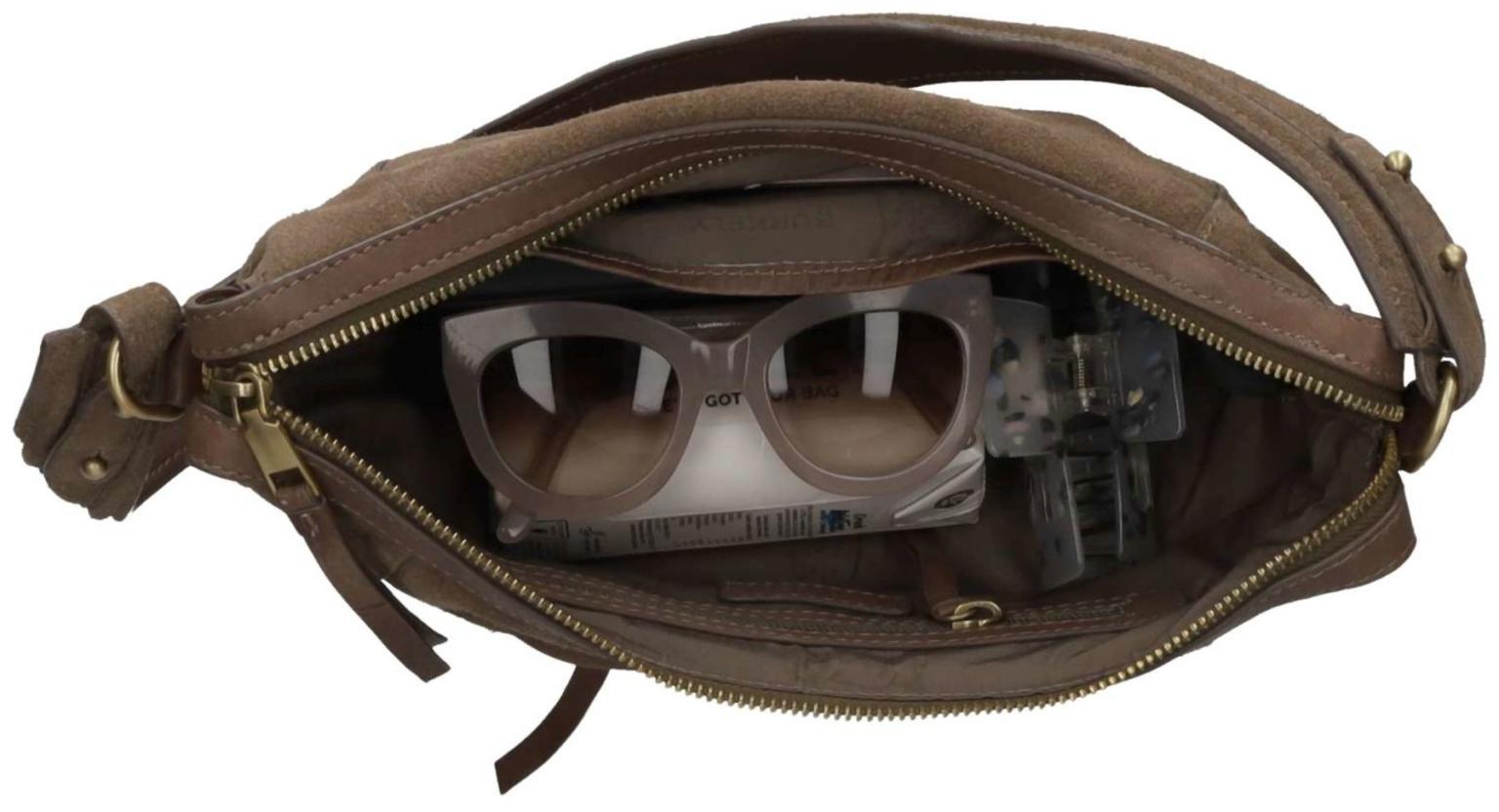 Burkely Sierra Schultertasche Leder Velours Taupe