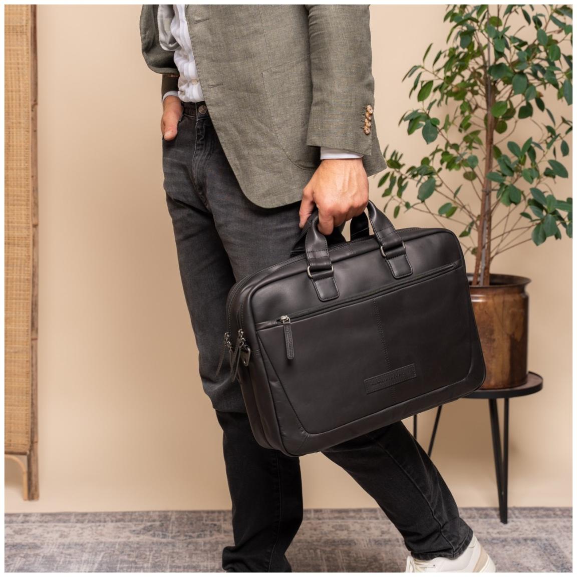 Businesstasche schwarz The Chesterfield Brand Seth Black gewachstes Leder