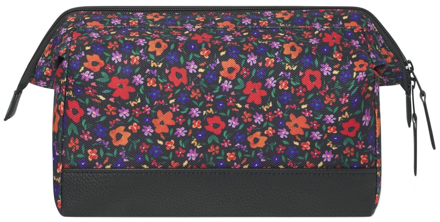 Cabaia Kosmetiktasche bunte Blumen schwarz Lederimitat Horloge