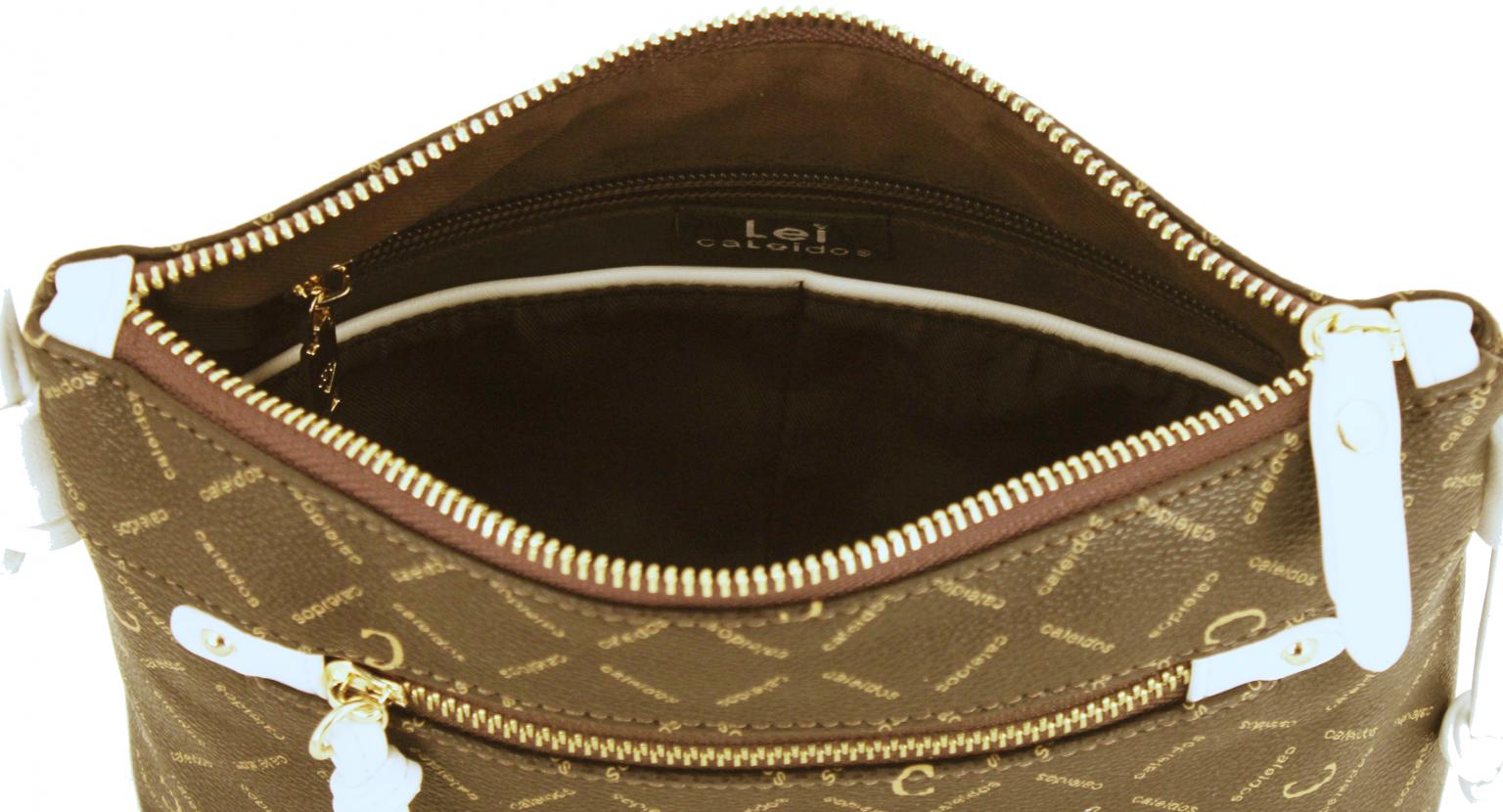 Caleidos Crossovertasche Monogramm Print weiß braun