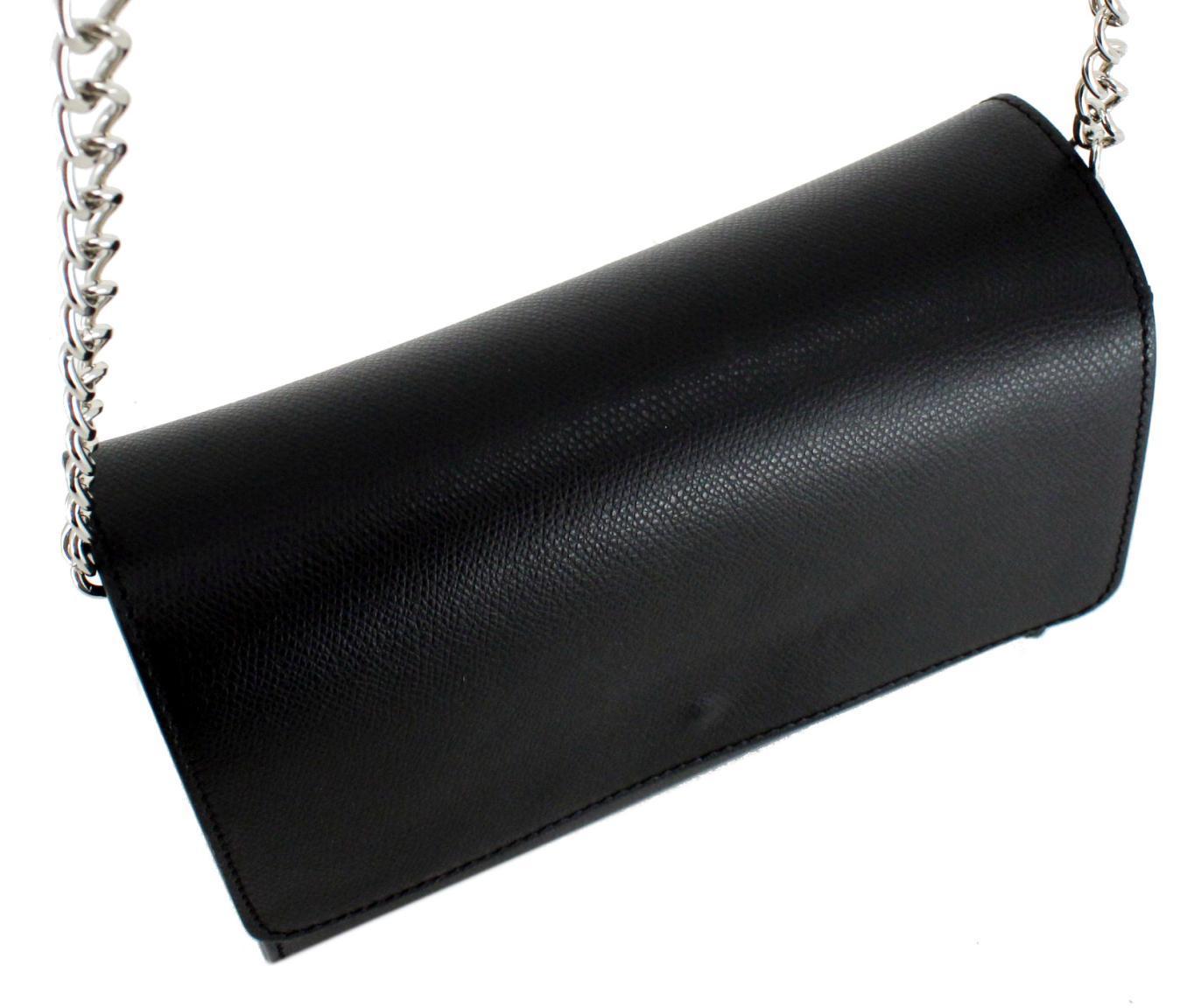 Caleidos Leder Überschlagtasche fest Silberkette blaues Innenleben