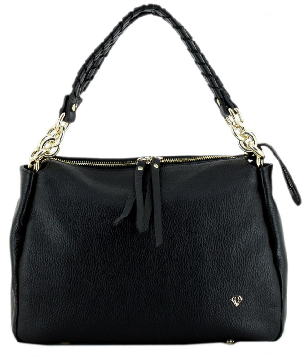 Caleidos Schultertasche Leder schwarz Flechteinsatz