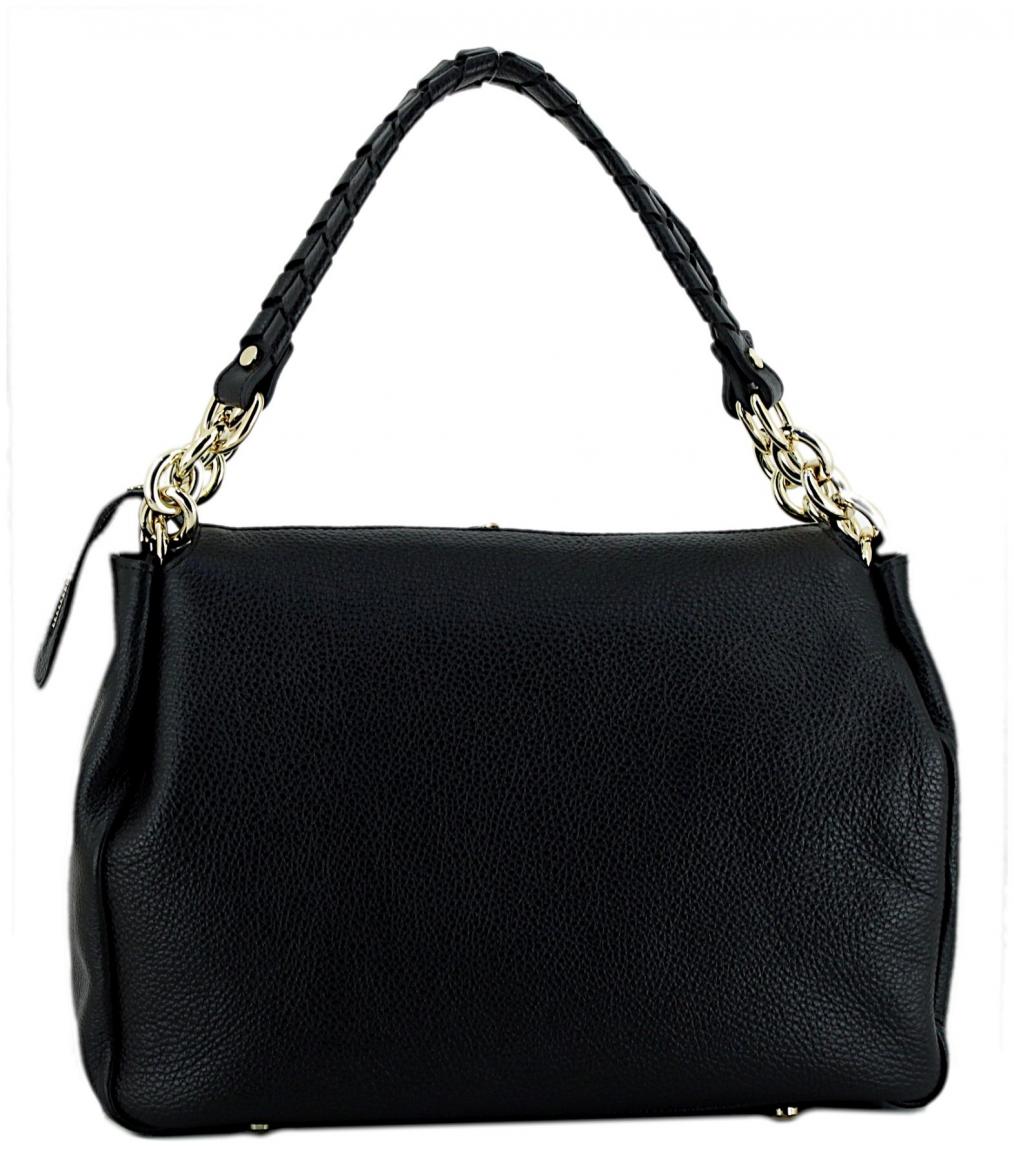 Caleidos Schultertasche Leder schwarz Flechteinsatz