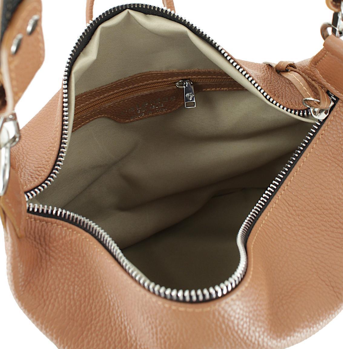 Caleidos Taschenrucksack Cuoio Cognacbraun genarbtes Leder Hobo Markenemblem