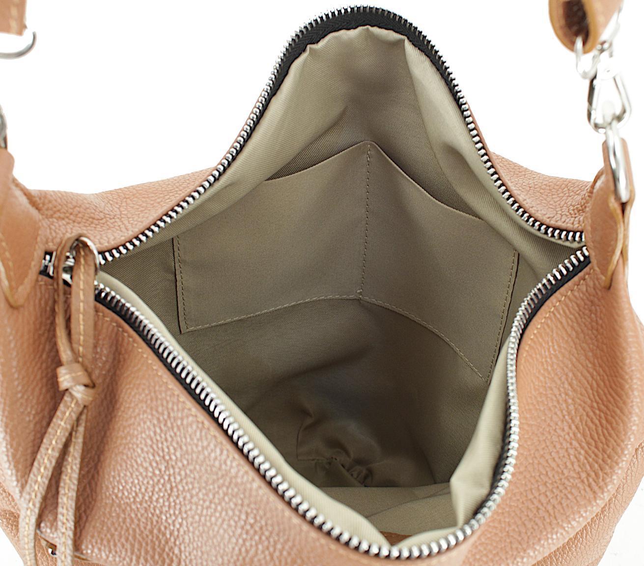 Caleidos Taschenrucksack Cuoio Cognacbraun genarbtes Leder Hobo Markenemblem