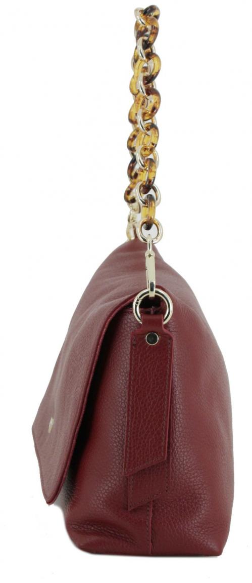 Caleidos Überschlagtasche dunkelrot Kette Echtleder