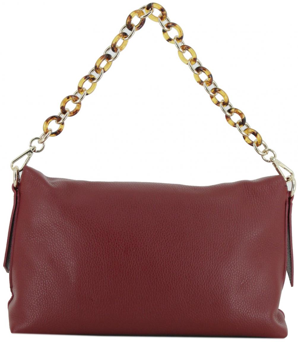 Caleidos Überschlagtasche dunkelrot Kette Echtleder