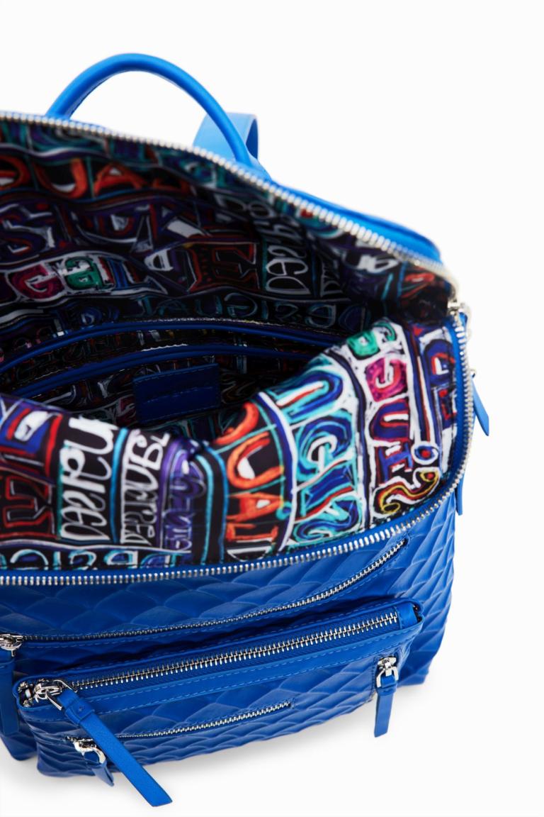 Cityrucksack strukturiert Rautenmuster Desigual Nerano Blogy Azul Klein blau