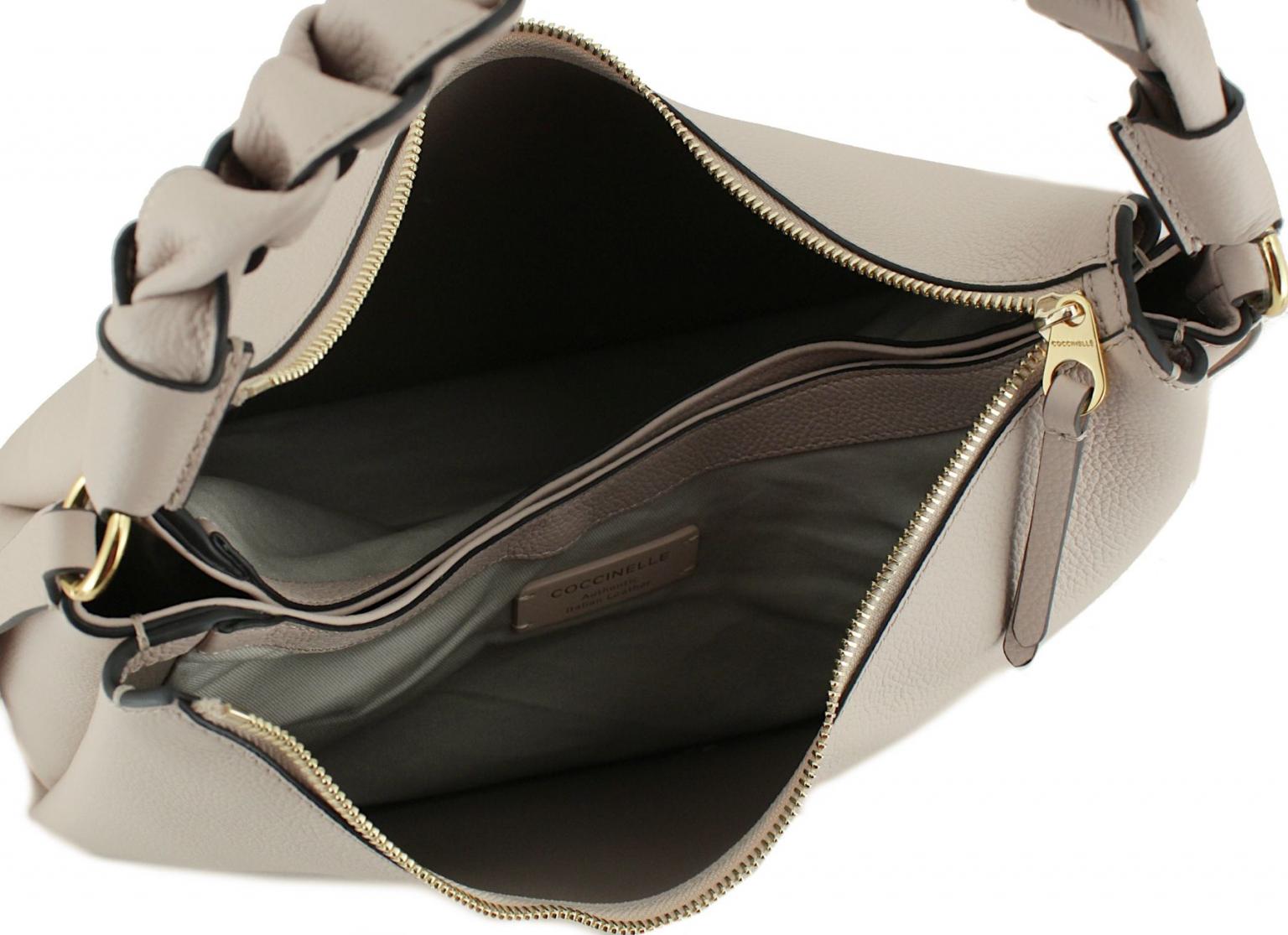 Coccinelle Boheme Medium Beuteltasche Leder Italien Rosette Taupe