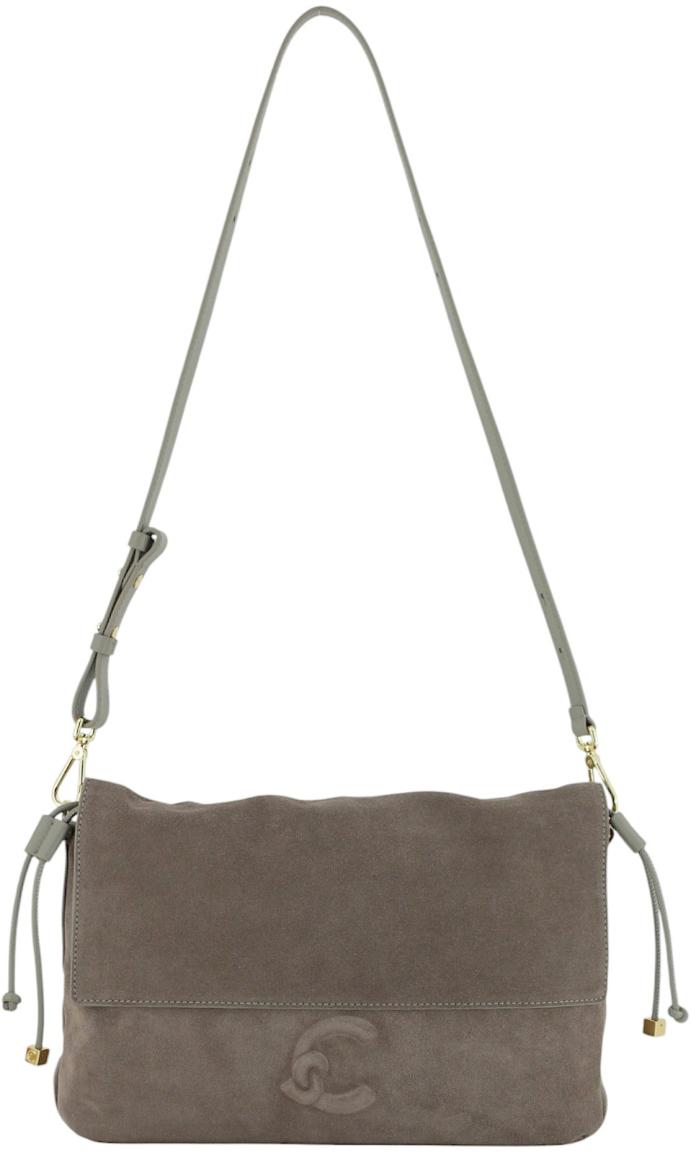 Coccinelle Lidia Suede Überschlagtasche Velours Warm Taupe