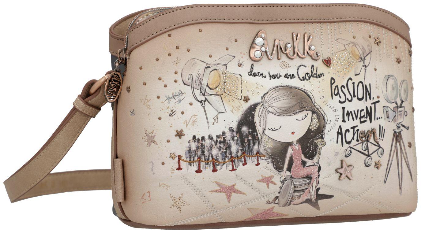 Crossovertasche beige Glitzer Strass Anekke Hollywood dreigeteilt
