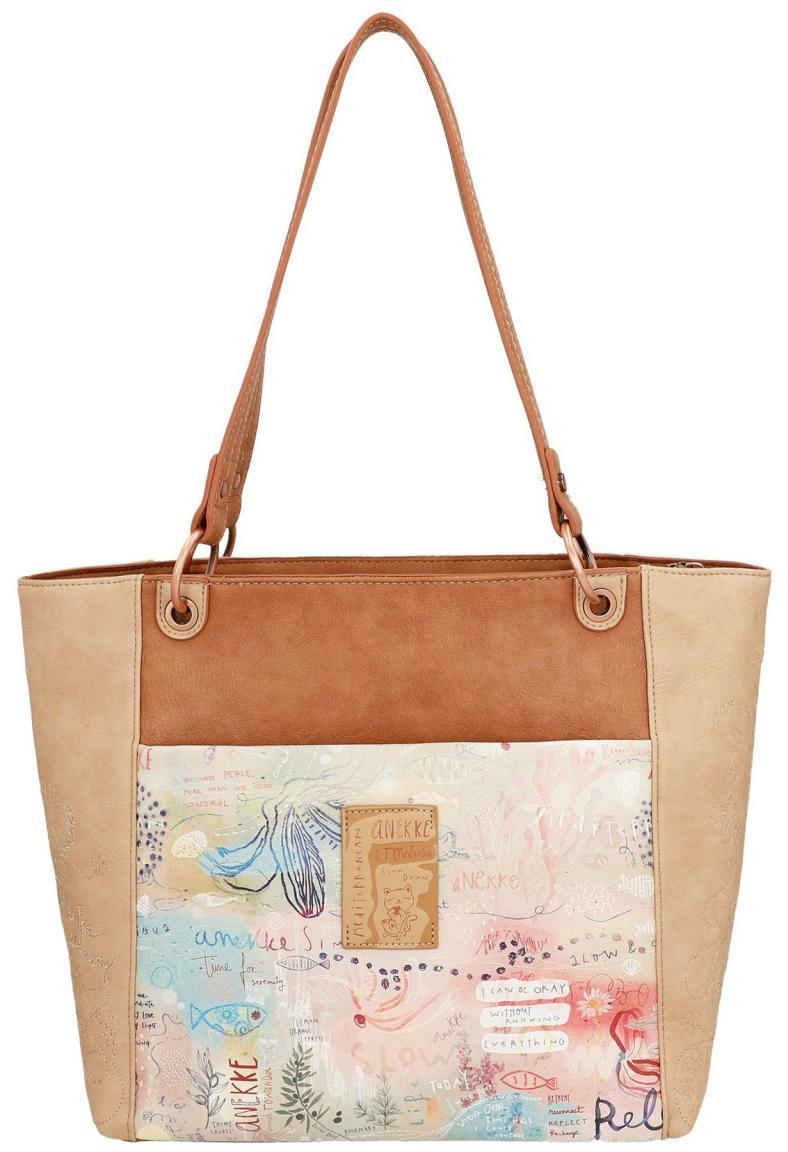 Damen Shopper Anekke Mediterranean Beige Stickerei Comicprint
