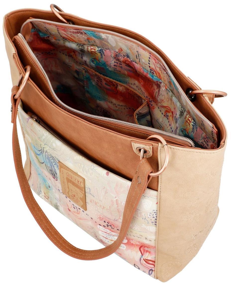 Damen Shopper Anekke Mediterranean Beige Stickerei Comicprint