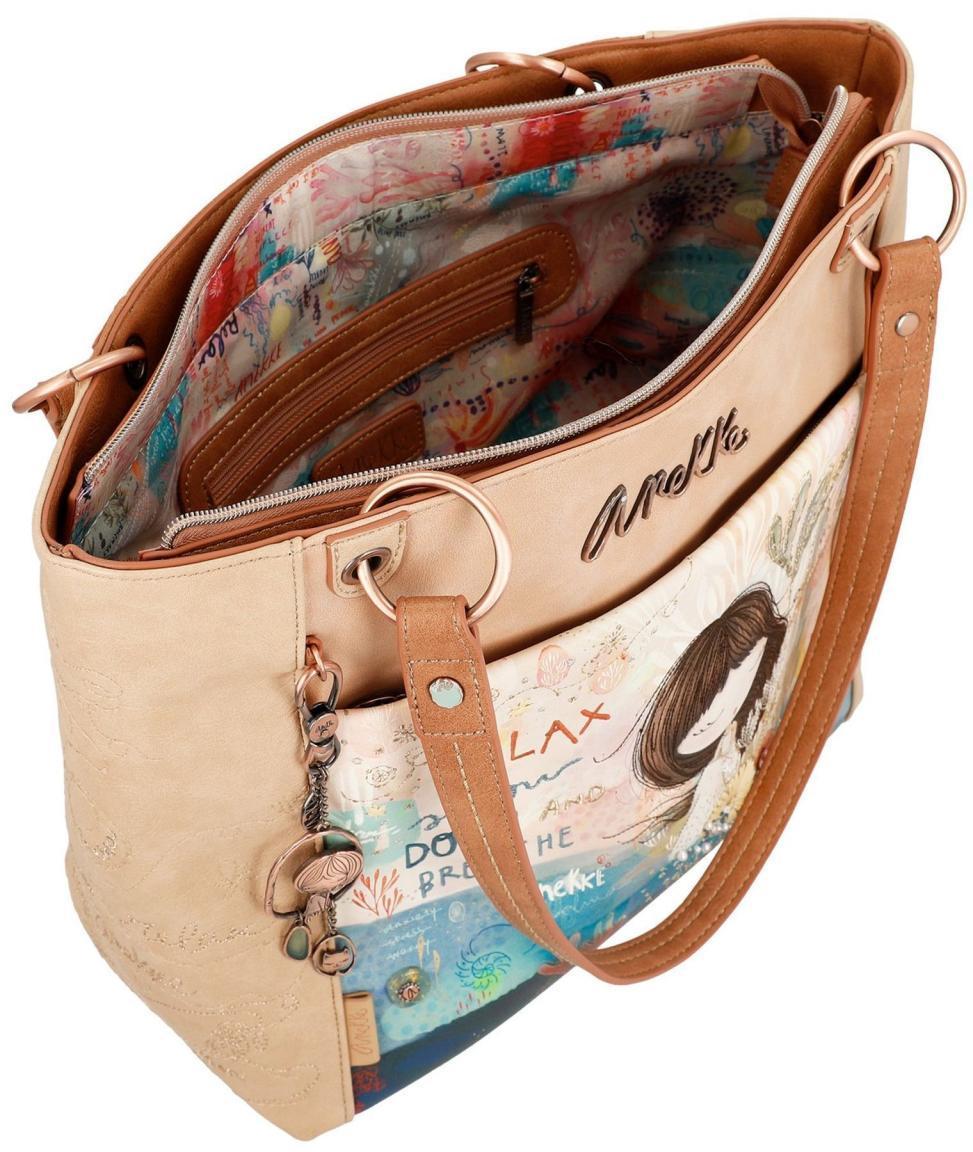 Damen Shopper Anekke Mediterranean Beige Stickerei Comicprint