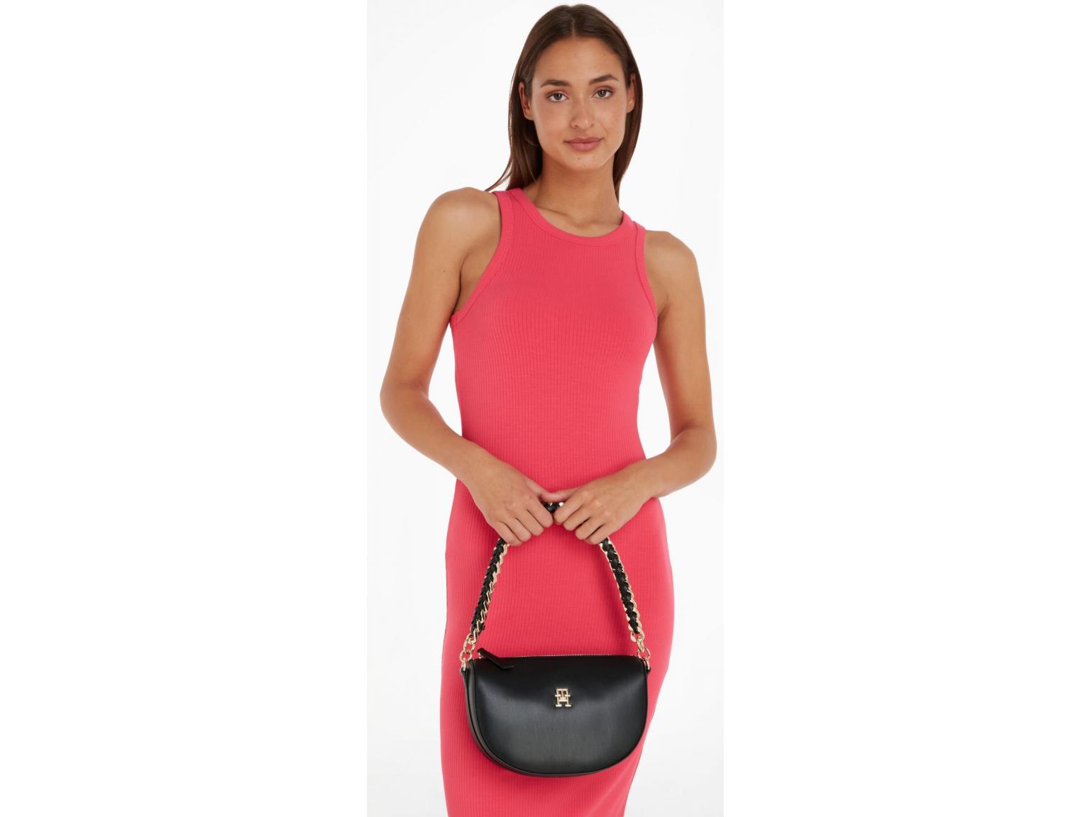 Damenhandtasche Halbmond Tommy Hilfiger Feminine Schwarz Kettenhenkel