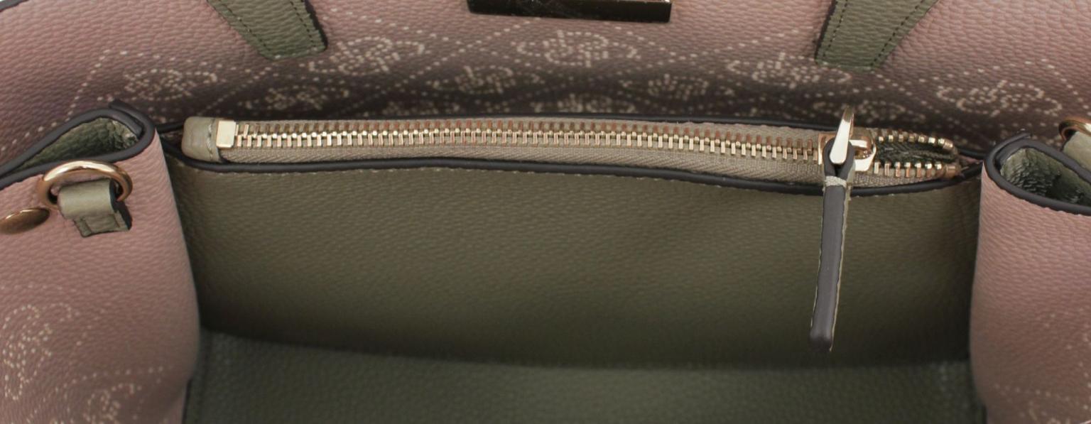 Damenkurzgrifftasche Sage Amara 4G Markenlogo Lochstanzung Grün Guess