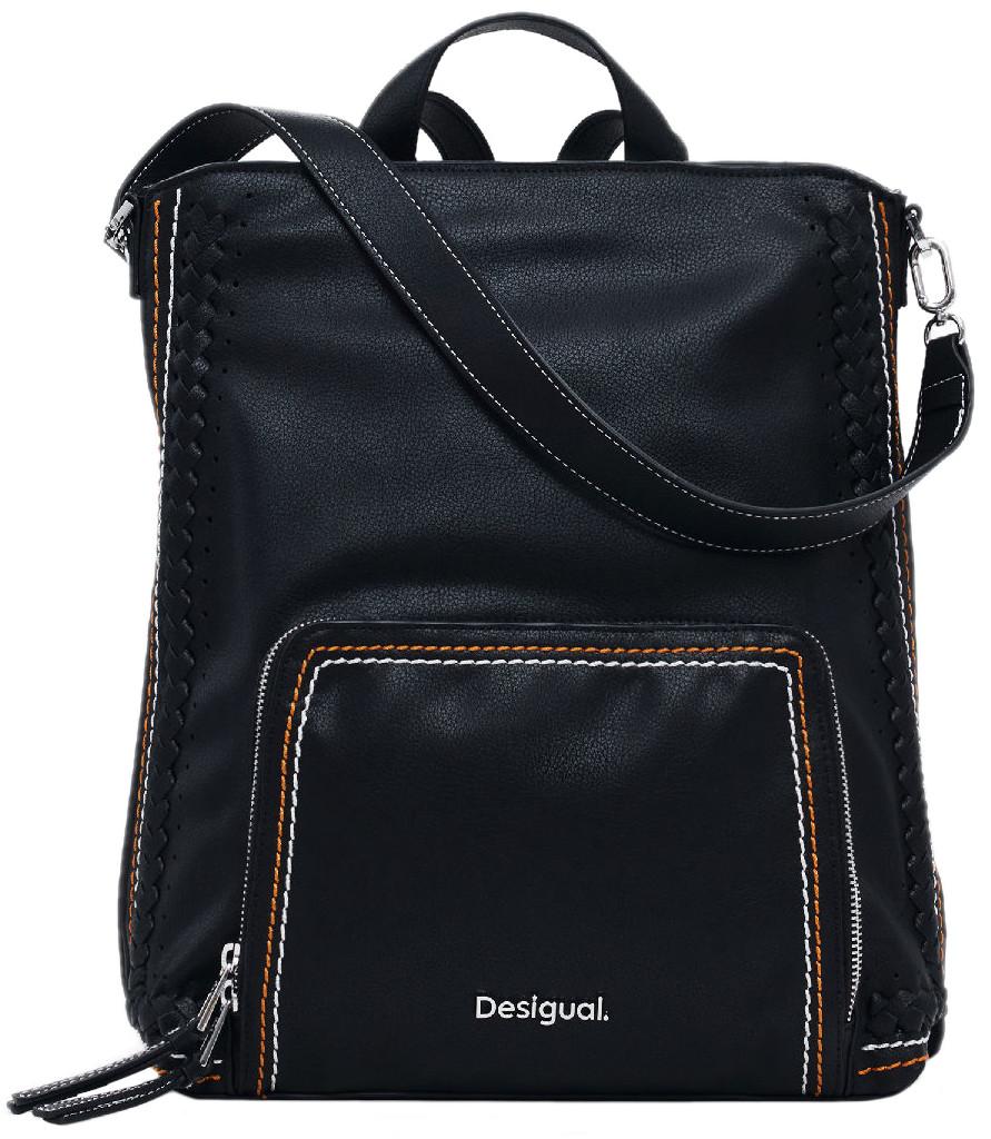 Damenrucksack schwarz Desigual Pretoria orange Perforierung Trama