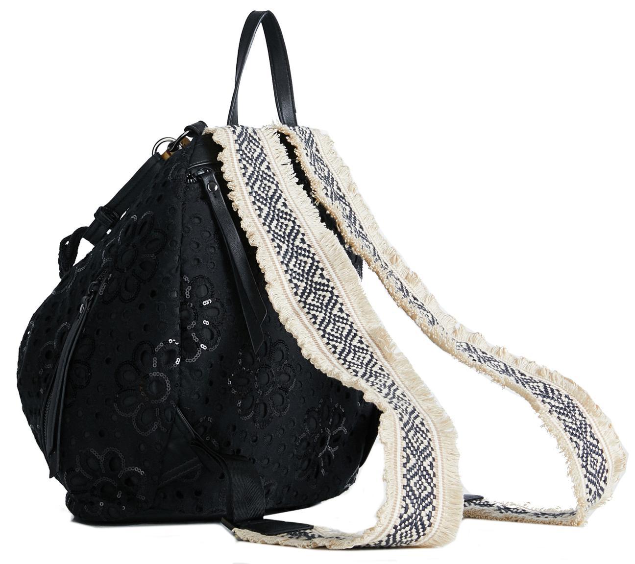 Desigual Calado Viana Crudo Damenrucksack mit Pailletten Lochstickerei offwhite