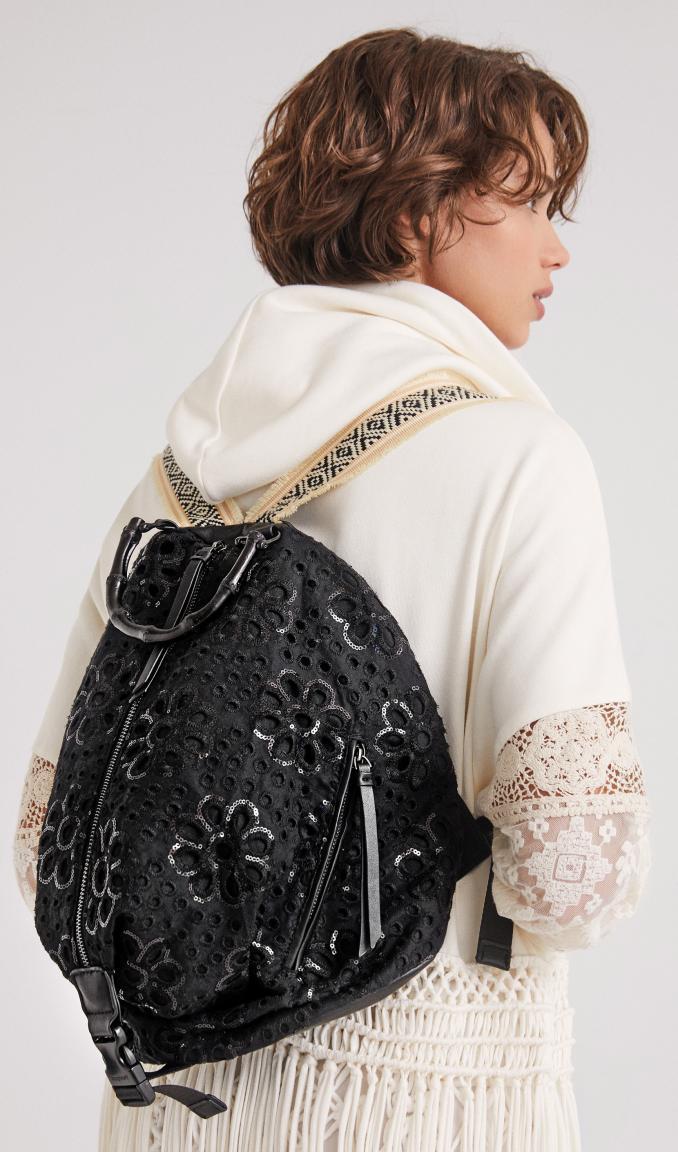 Desigual Calado Viana Crudo Damenrucksack mit Pailletten Lochstickerei offwhite