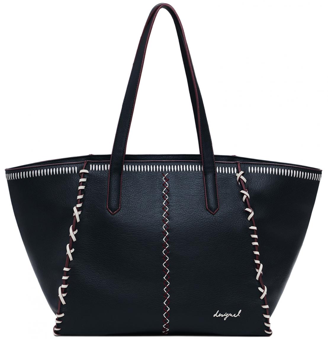 Desigual Shopper Guimar schwarz Manhattan Pespuntes bordeaux Kontrast