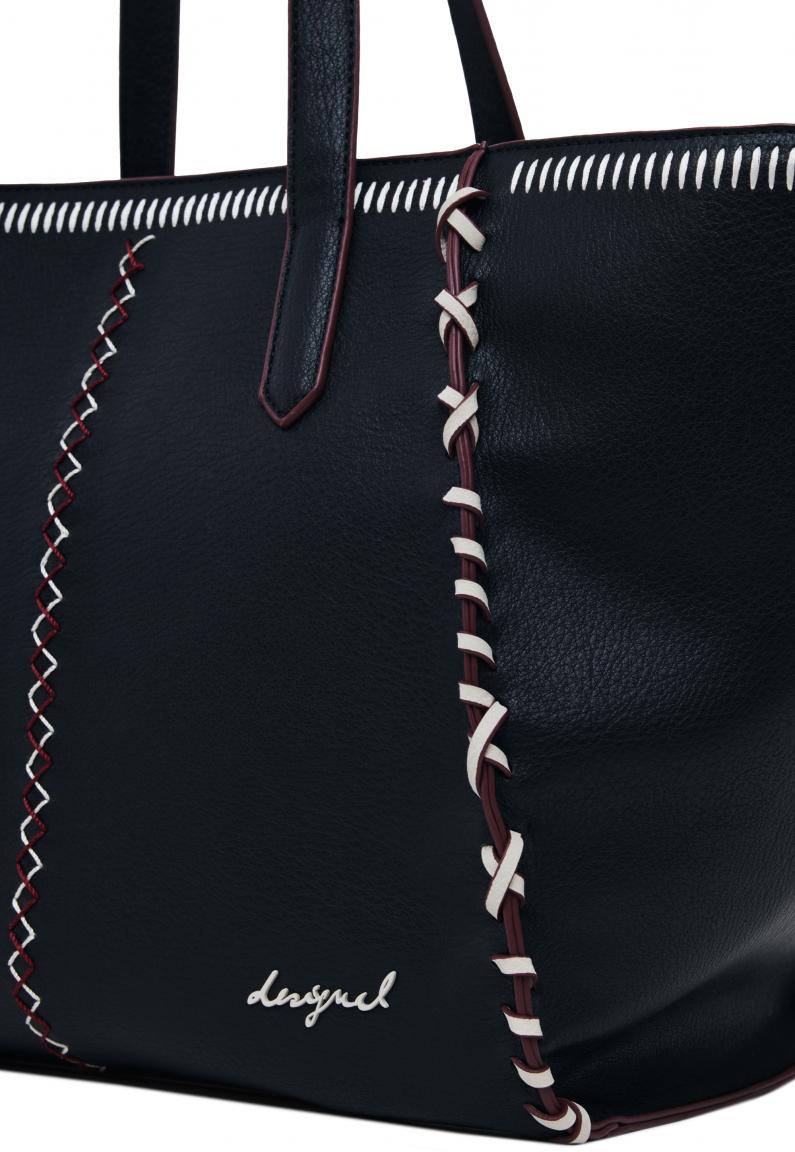 Desigual Shopper Guimar schwarz Manhattan Pespuntes bordeaux Kontrast