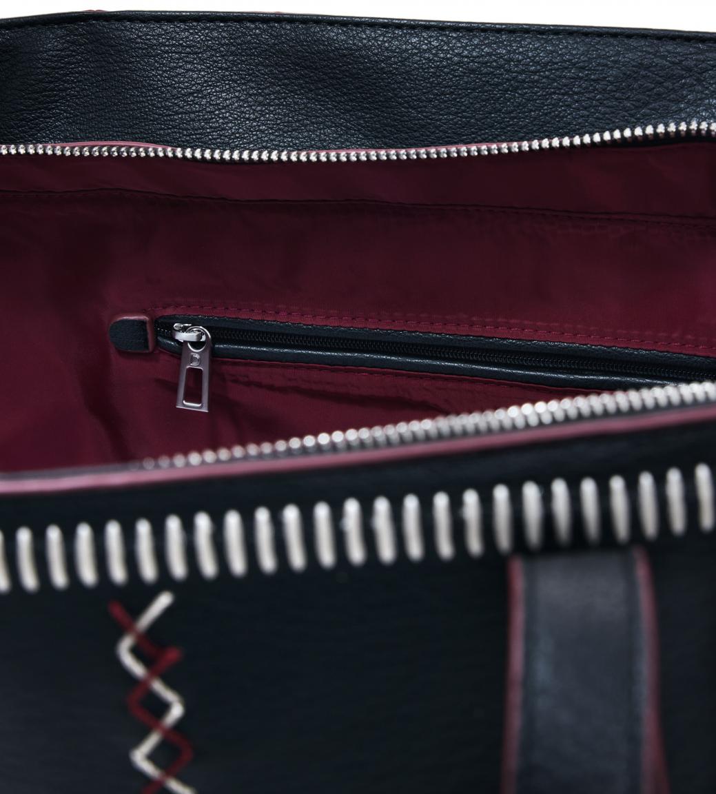 Desigual Shopper Guimar schwarz Manhattan Pespuntes bordeaux Kontrast