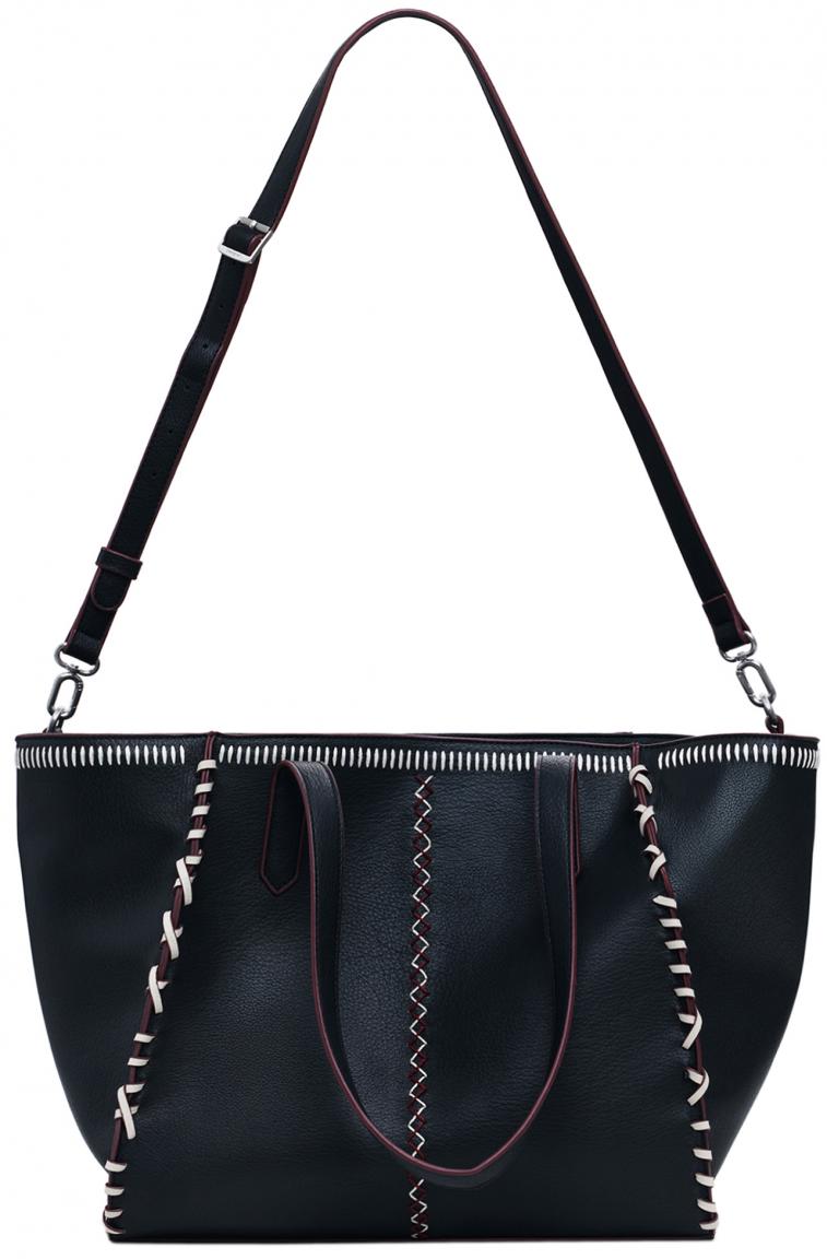 Desigual Shopper Guimar schwarz Manhattan Pespuntes bordeaux Kontrast