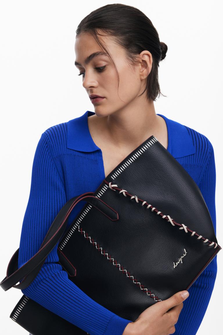 Desigual Shopper Guimar schwarz Manhattan Pespuntes bordeaux Kontrast