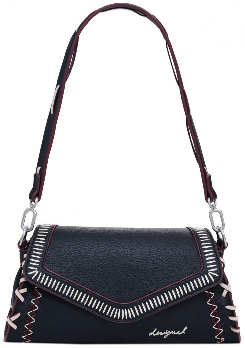 Desigual Überschlagtasche Manhattan Pespuntes schwarz Nähte bordeaux Zarauz