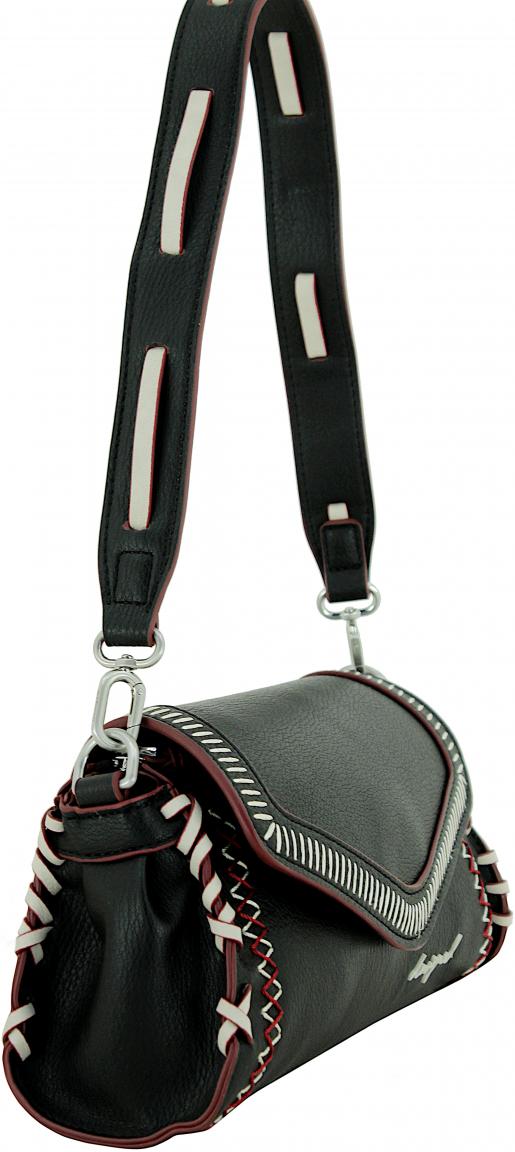 Desigual Überschlagtasche Manhattan Pespuntes schwarz Nähte bordeaux Zarauz