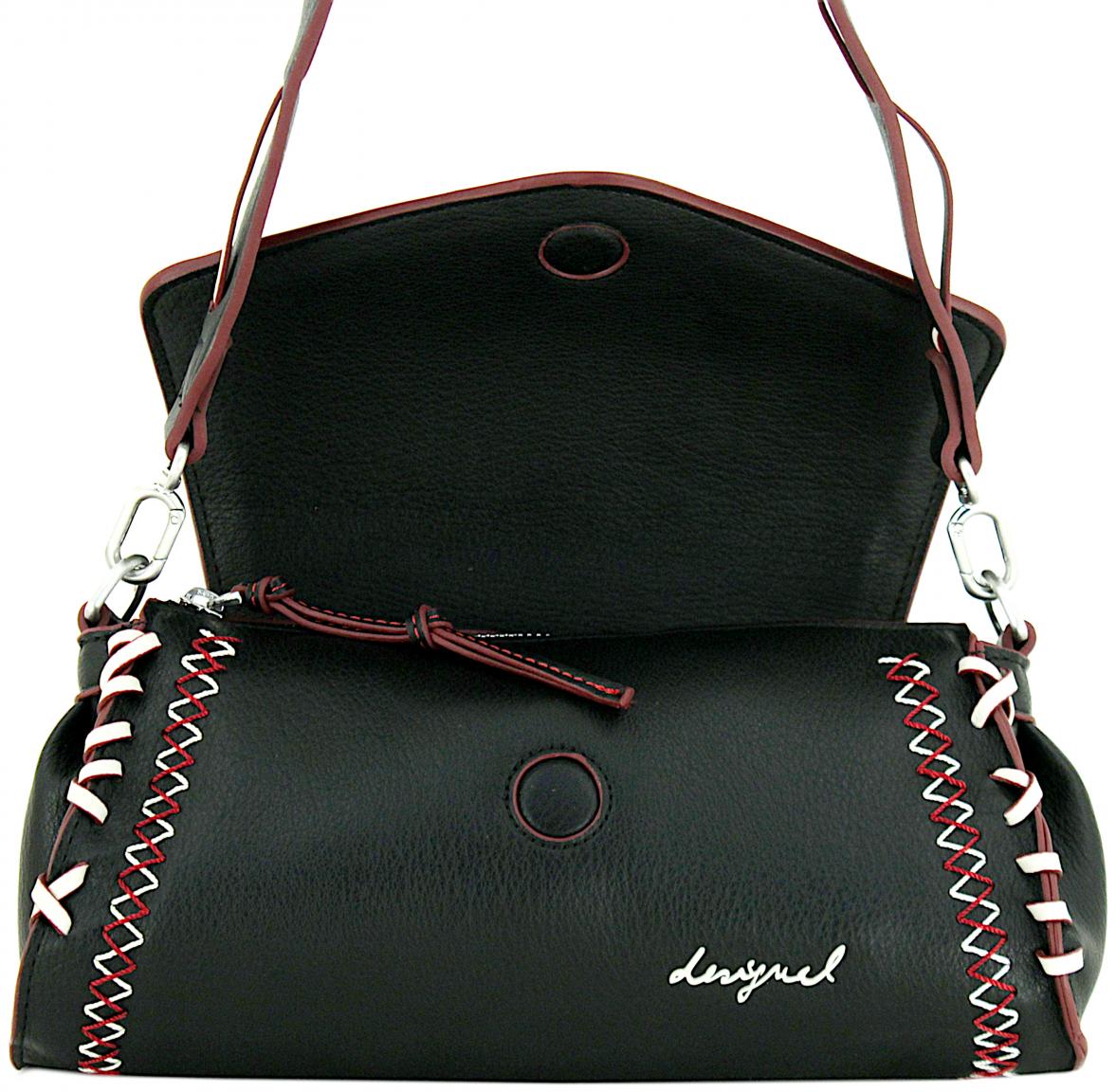 Desigual Überschlagtasche Manhattan Pespuntes schwarz Nähte bordeaux Zarauz