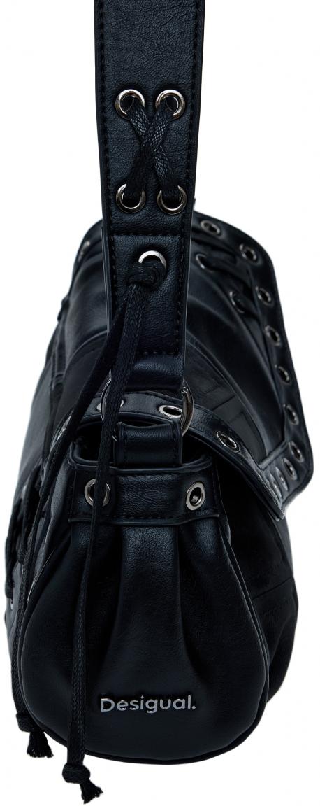 Desigual Umhängetasche schwarz Schnürung Zarauz Tango Patch Ösen