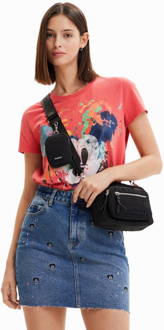 Desigual kompakte Damentasche schwarz Cambridge Ziernähte